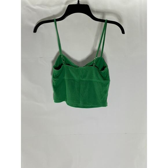SUN-DEH Women's Dark Green Sweetheart Neck Adjustable Strap Ribbed Crop Top SZ S - Picture 3 of 10